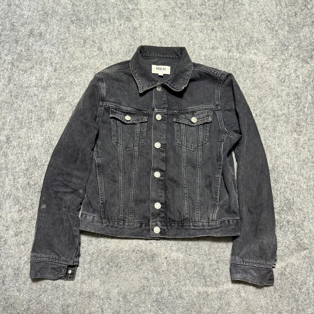 Agolde Womens Denim Trucker Jacket Size S Charcoal Black Flap Pockets Cropped